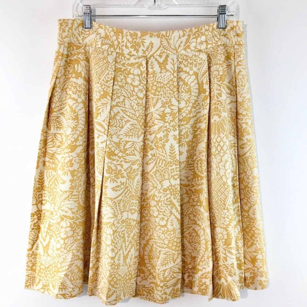 Brooks Brothers pleated mustard floral line skirt